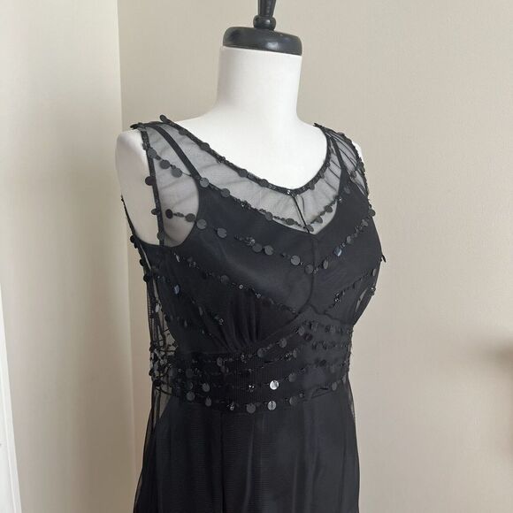 Garnet Hill Silk Beaded sheer Y2K Dress 2P Whimsigoth Fairy Sequin festival - Picture 9 of 14